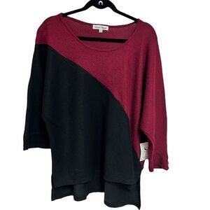 Sweet Hazel Women's 1X Burgundy Black Colorblock Pullover Sweater